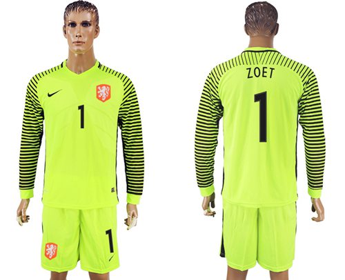 Holland #1 Zoet Green Long Sleeves Goalkeeper Soccer Country Jersey
